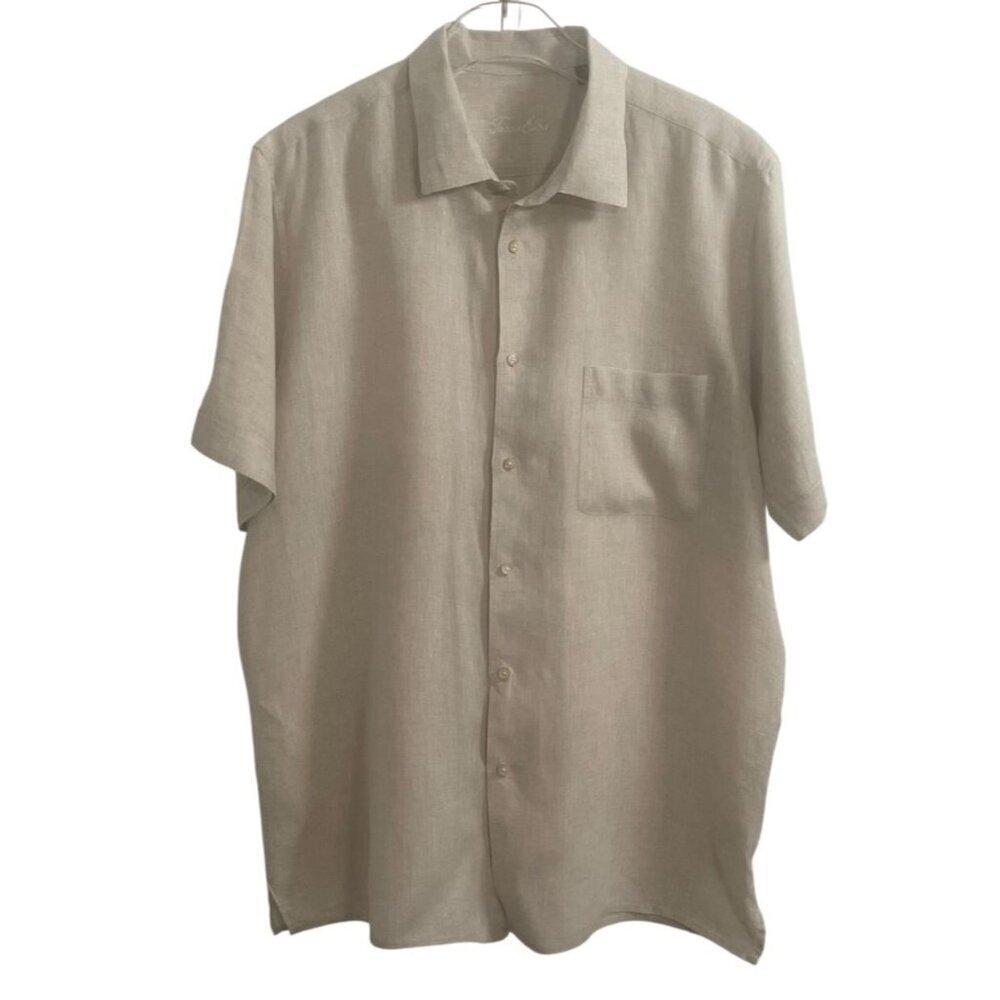 Tasso Elba Beige 100% Linen Button-Down Shirt SIZE-XL